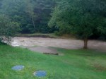 4:24PM 8/28/11, Pinney Hollow Brook, Route 100A - Where the bridge was, Jen&Jay Flaster