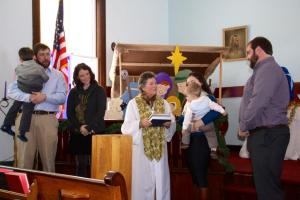 Baptism of Landon Thomas Perrino: Owen Perrino (back to the camera!) Chris Perrino, Melissa Perrino, me, Landon Perrino, Meghan Garrow, & Brad Southworth