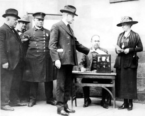 Governor and Mrs. Coolidge cast their own votes in Northampton for the 1920 national election. Photo courtesy Forbes Library & Museum